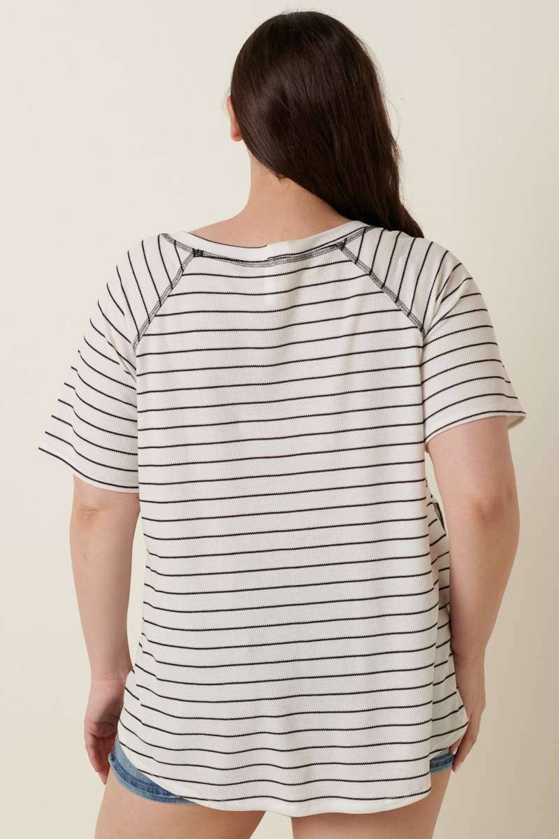 PLUS THERMAL STRIPE FRONT POCKET DETAIL KNIT TOP