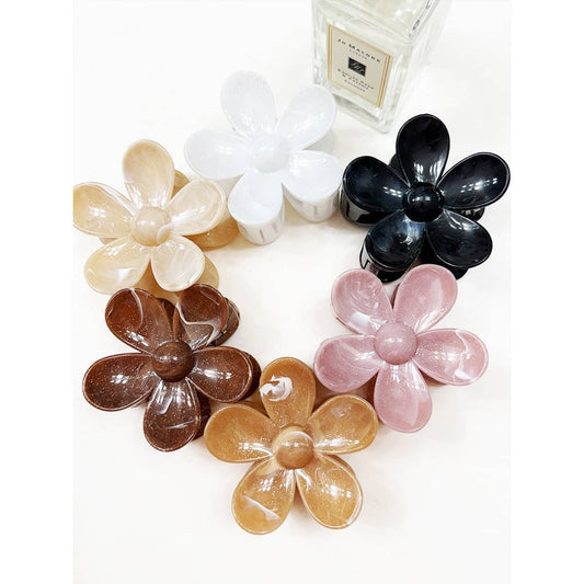 Marbled and Glittered Daisy Hair Clips