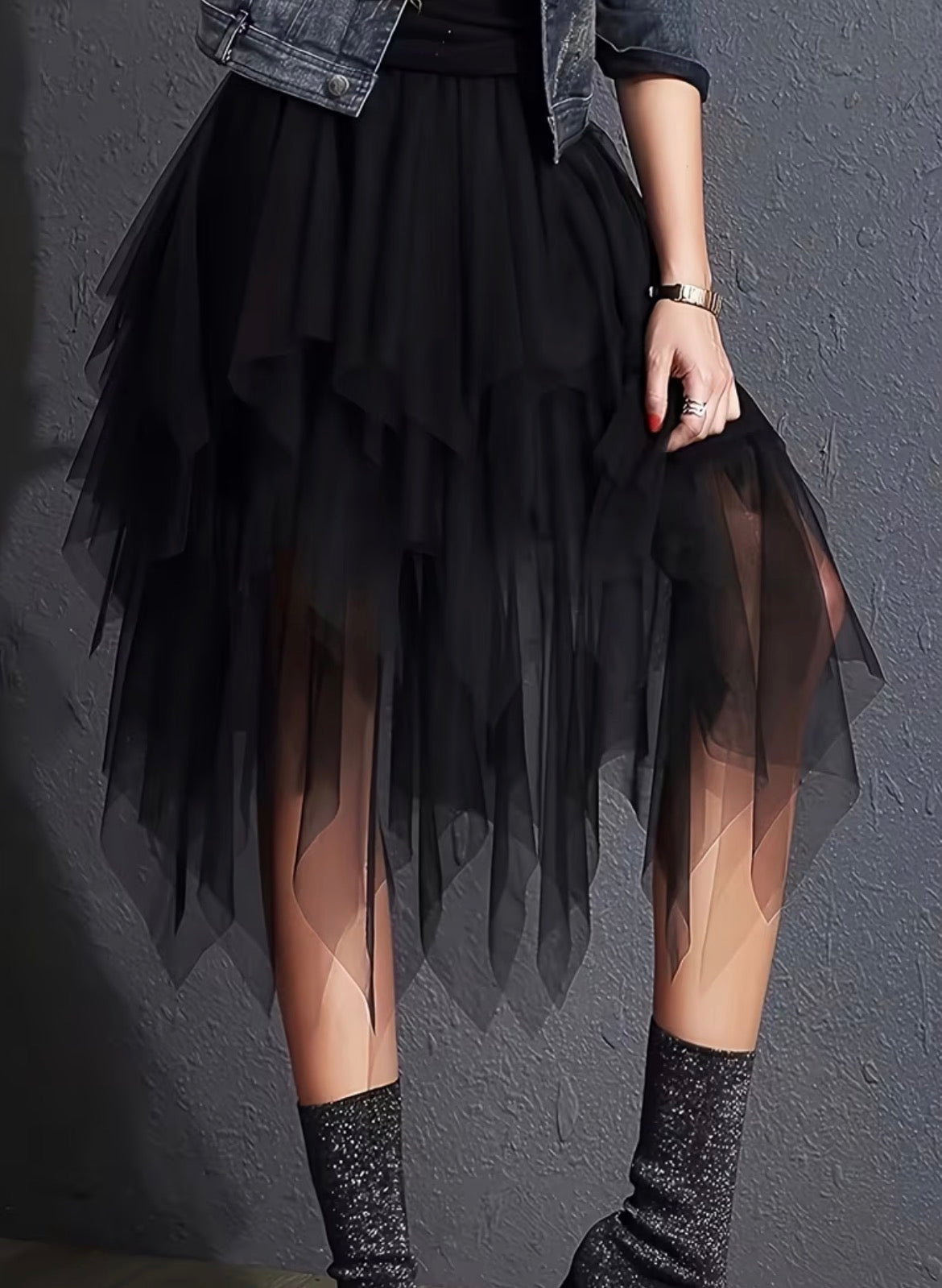 Black Layered Short Length Tulle Skirt