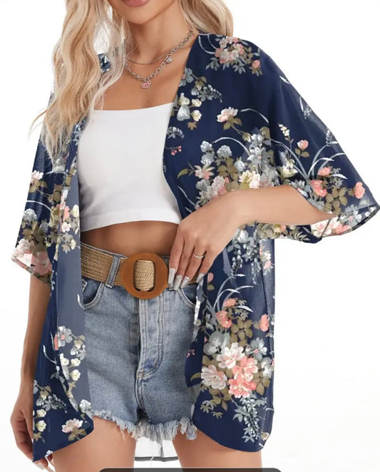 Navy Floral Kimono