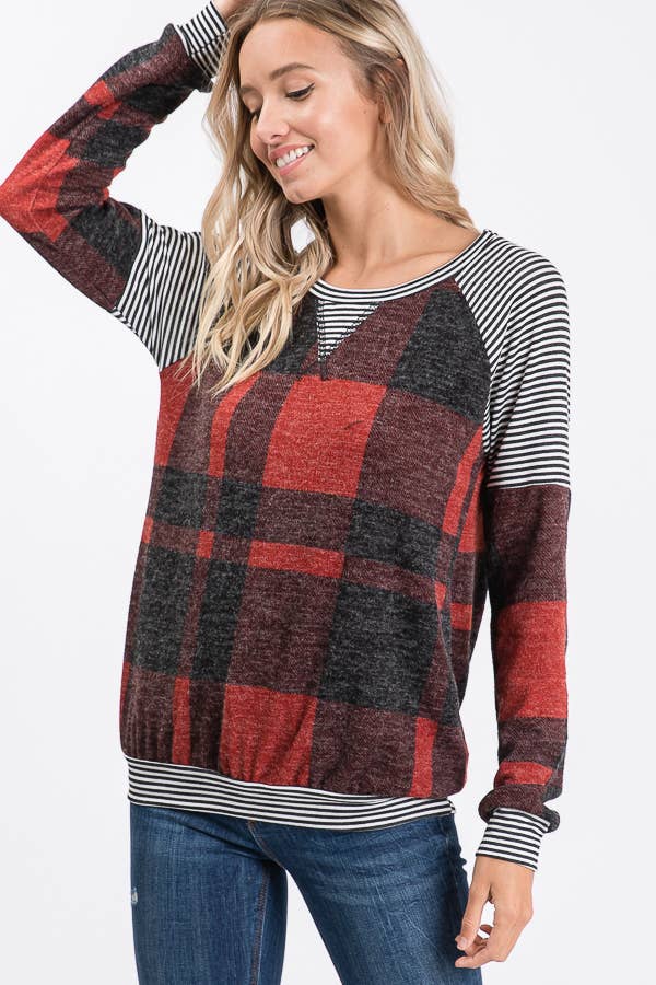 Brushed Mohair Plaid Sweatshirt
