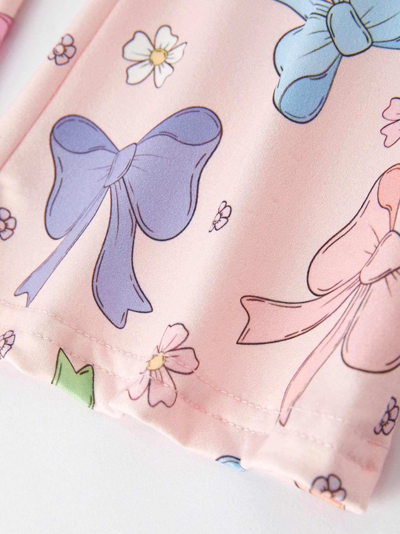 Purple Girls Top Bow Floral Print Bell Bottom Pants Set