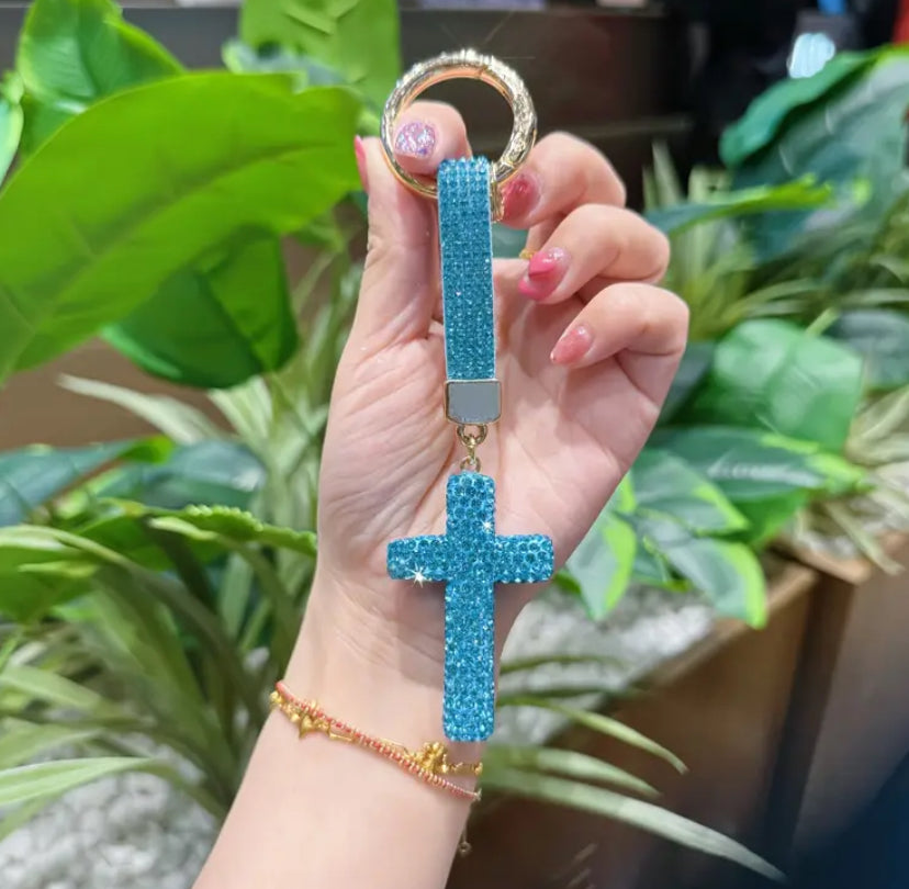 Rhinestone Cross Keychain