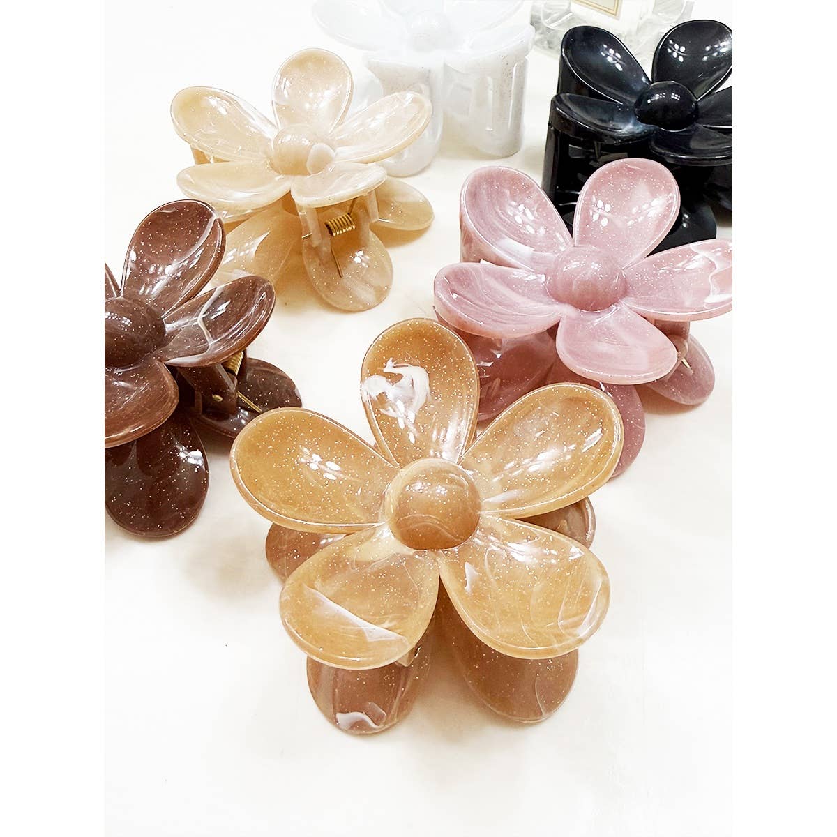 Marbled and Glittered Daisy Hair Clips