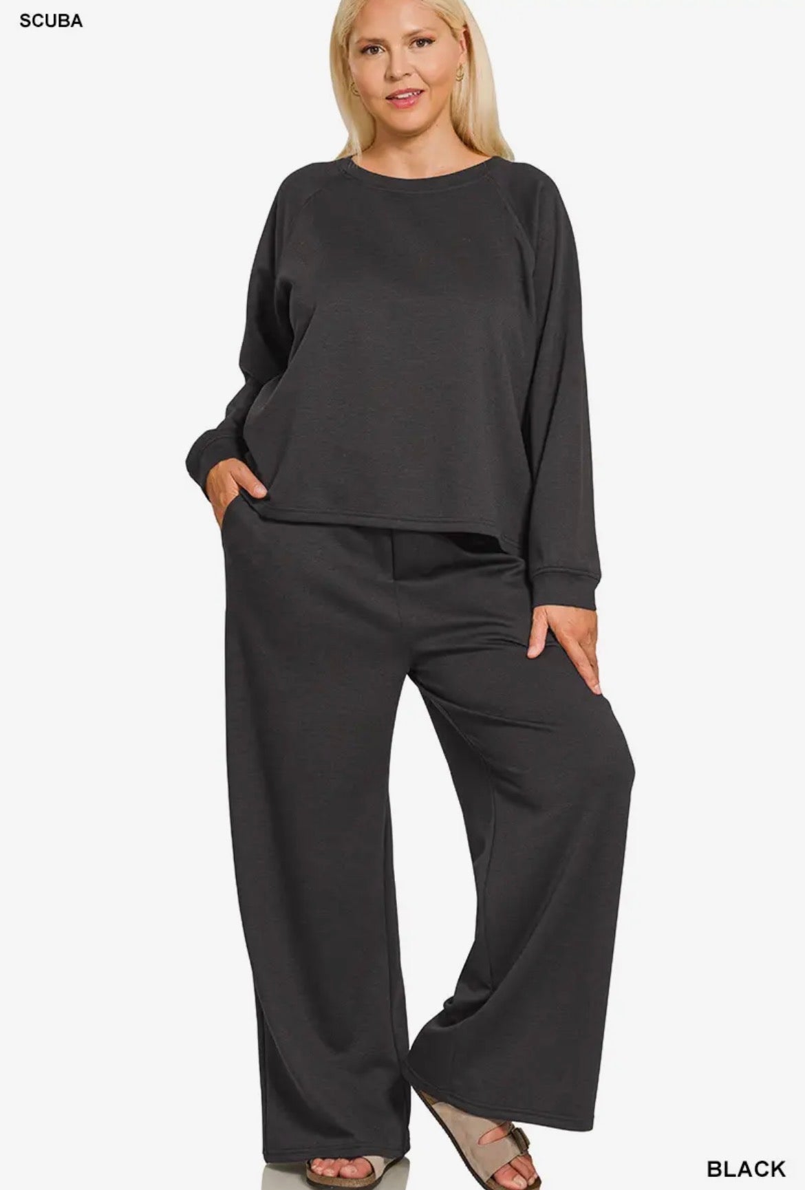 Scuba Side Slit Top & Pants Set Zenana