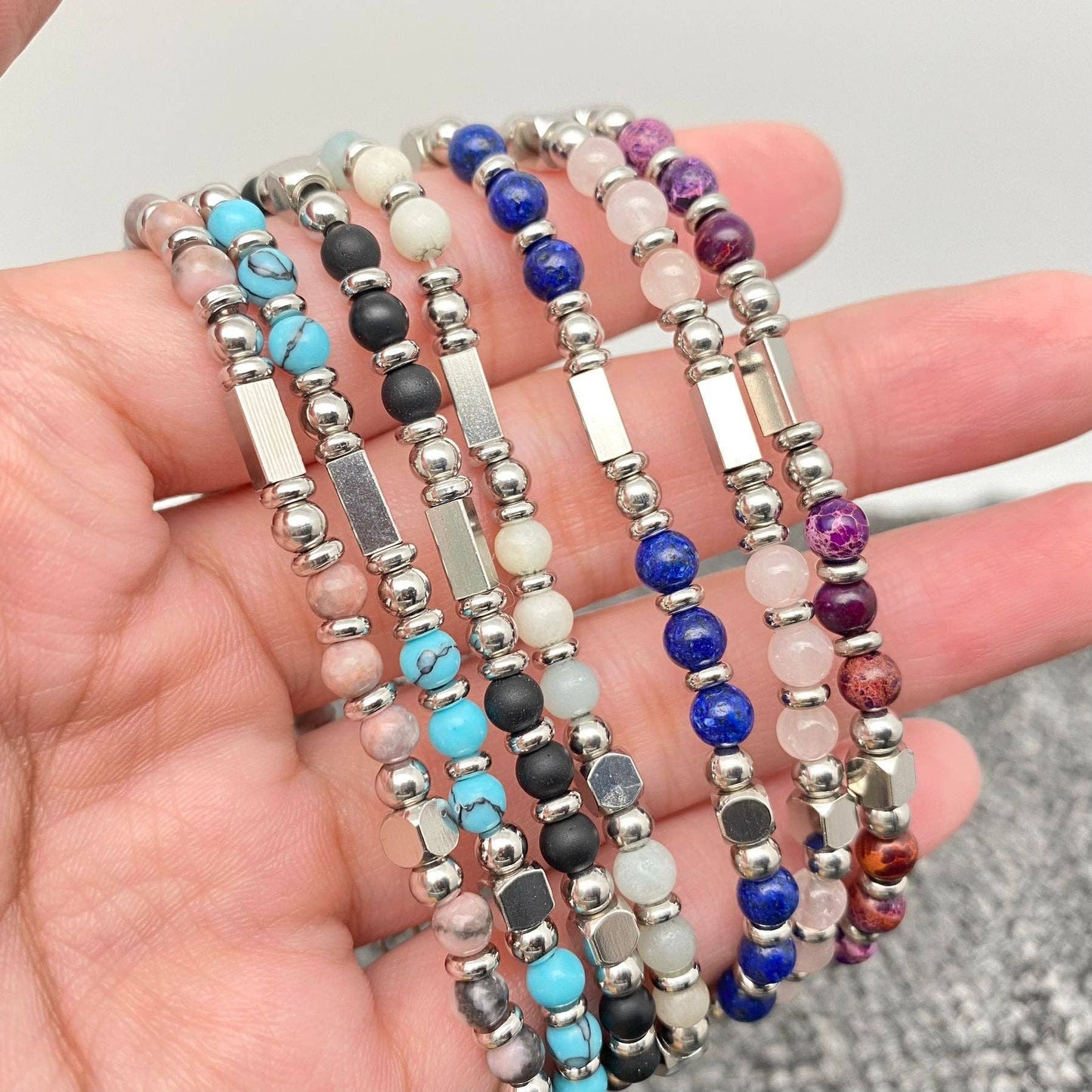 Stone & Stainless Steel Bead Bracelet and Card