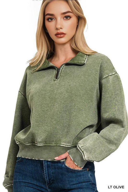 Washed Fleece Half Zip Pullover