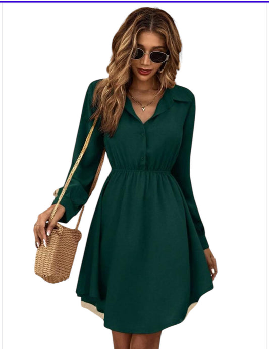 Half-Button Collard Holiday Dress