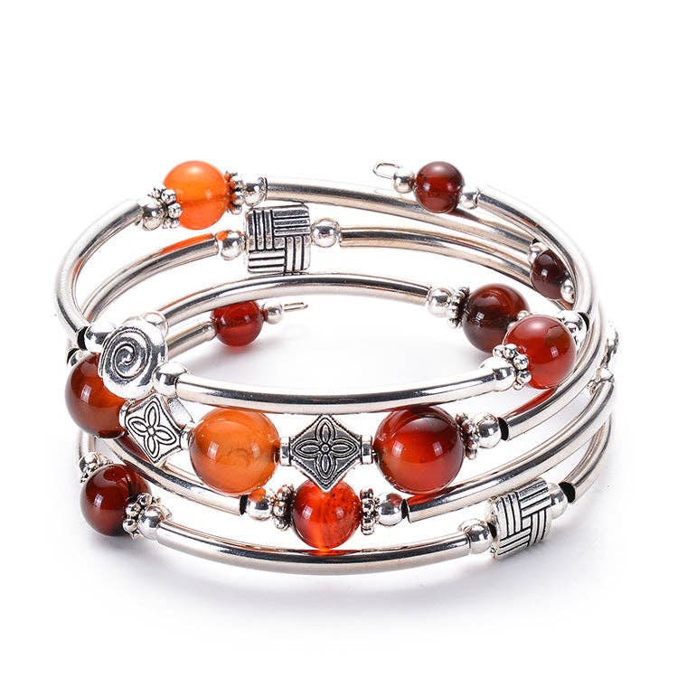 Natural Stone Beaded Wrap Bracelet Stretch Bangle - CS