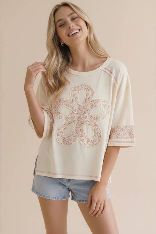 Flower Patch Color Block Loose Fit Top