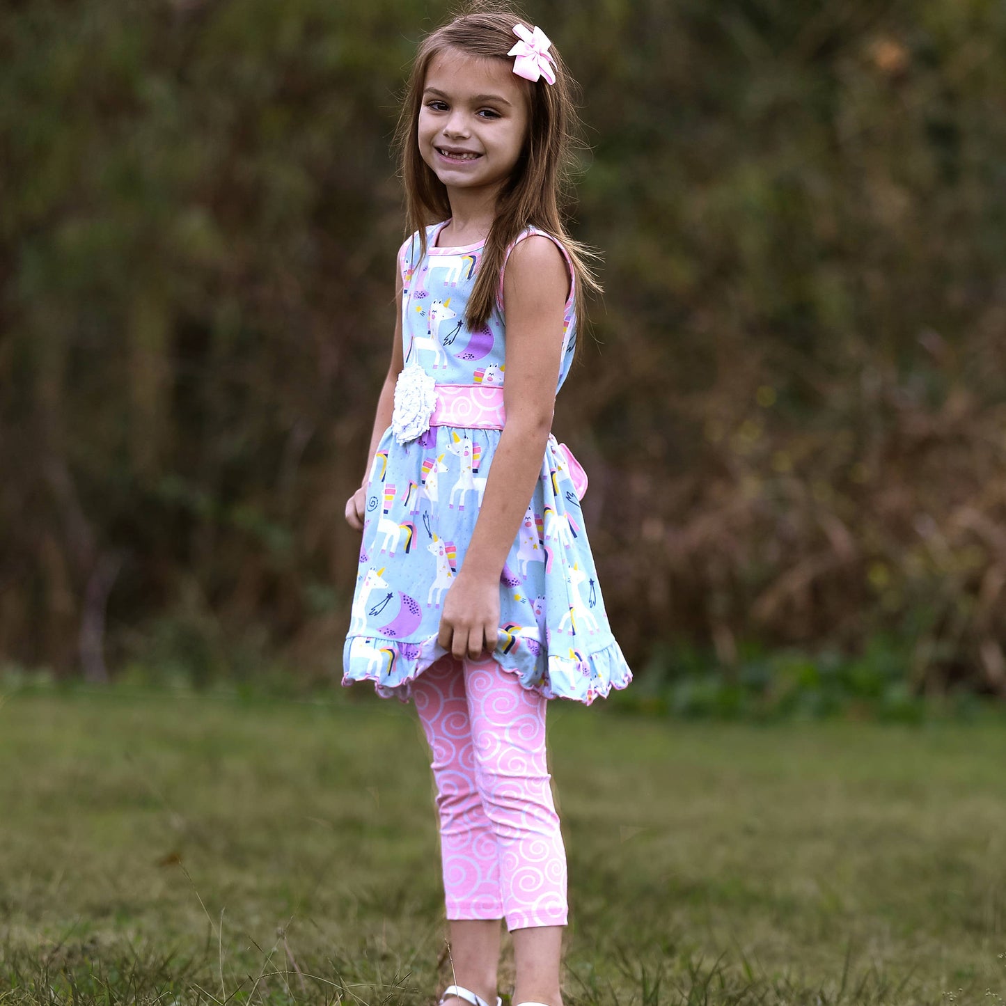 AnnLoren Girls Unicorn Dress & Pink Leggings