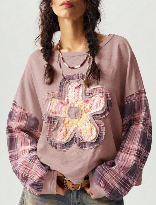 Boho Flower and Plaid Embroidery