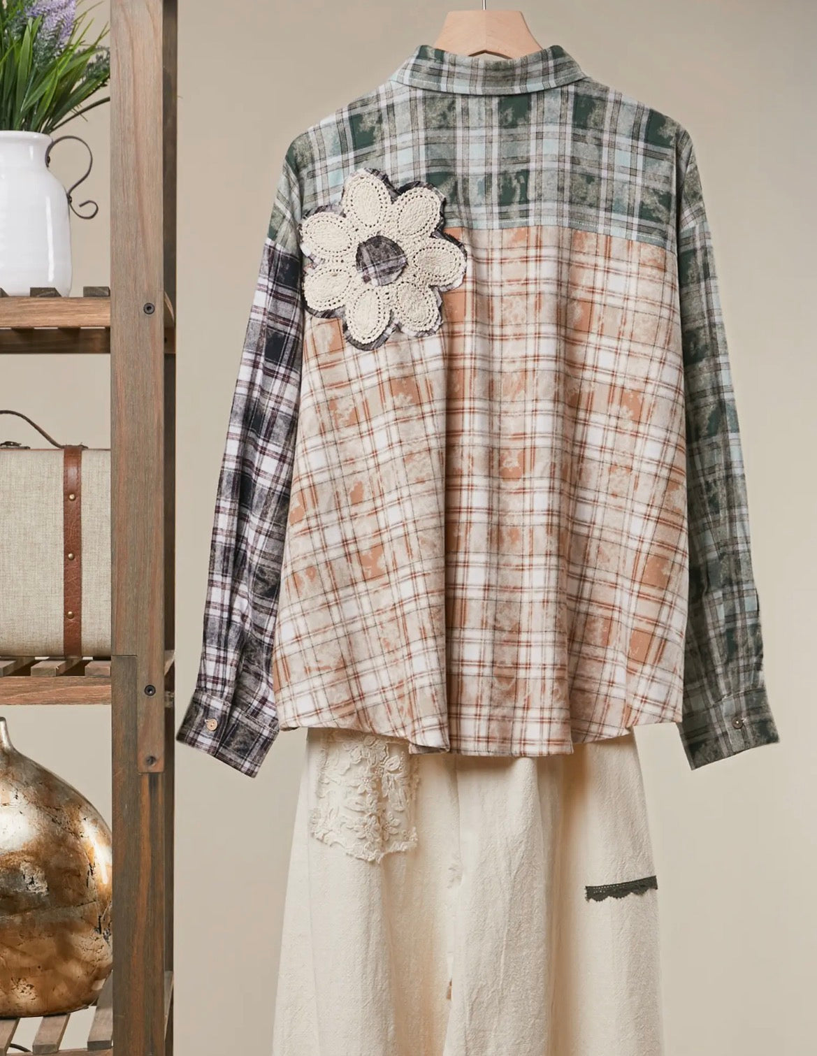Vintage patchwork plaid shirt jacket