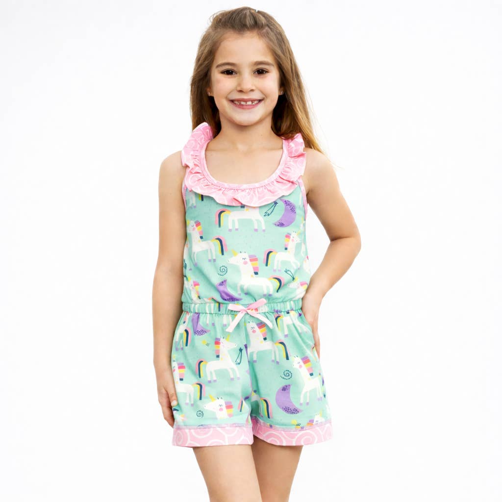 AnnLoren Girls Jumpsuit Unicorn Rainbows Romper PrePack