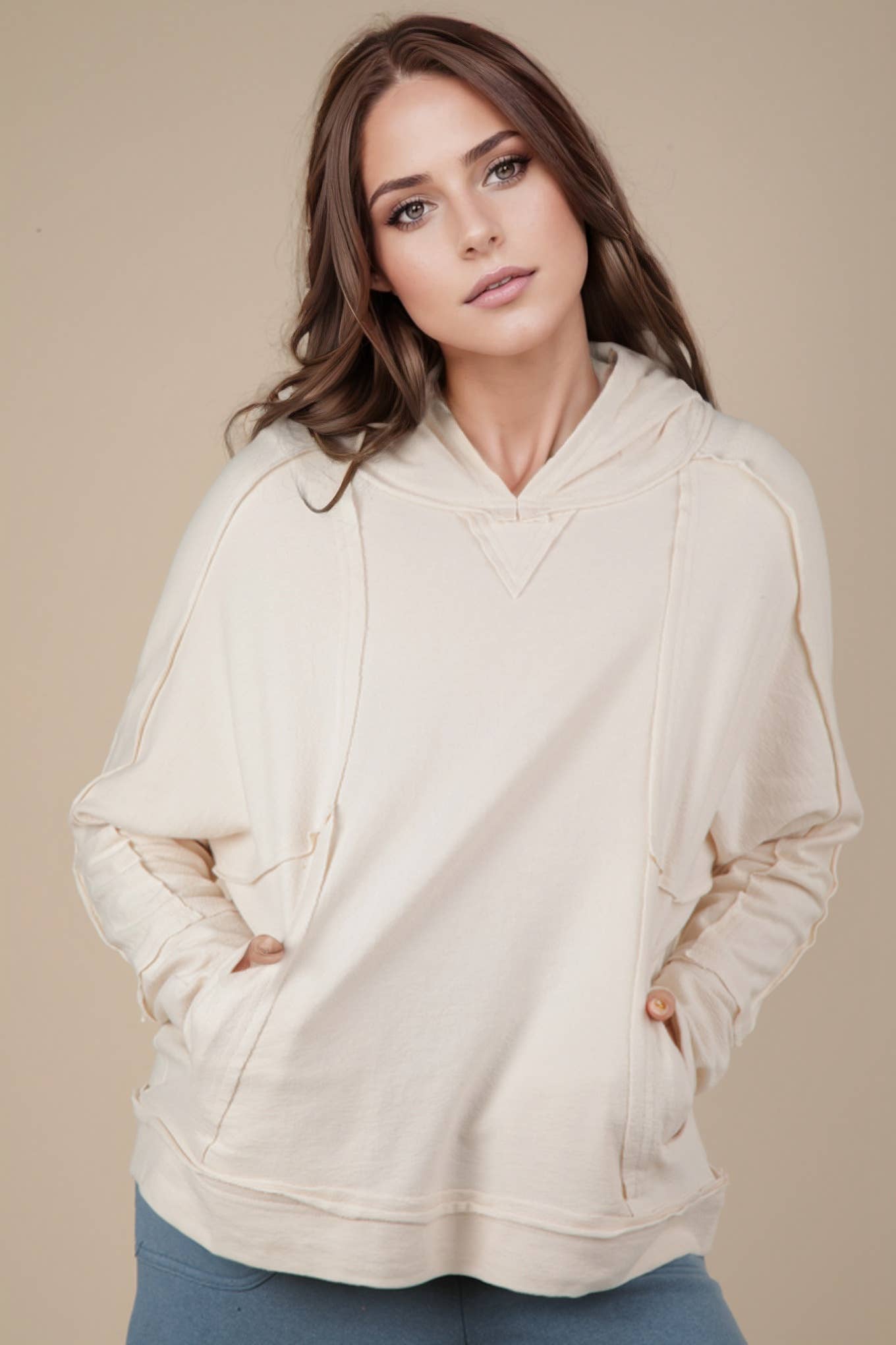 Raw Edge Cute Detail Hoodie Knit Top