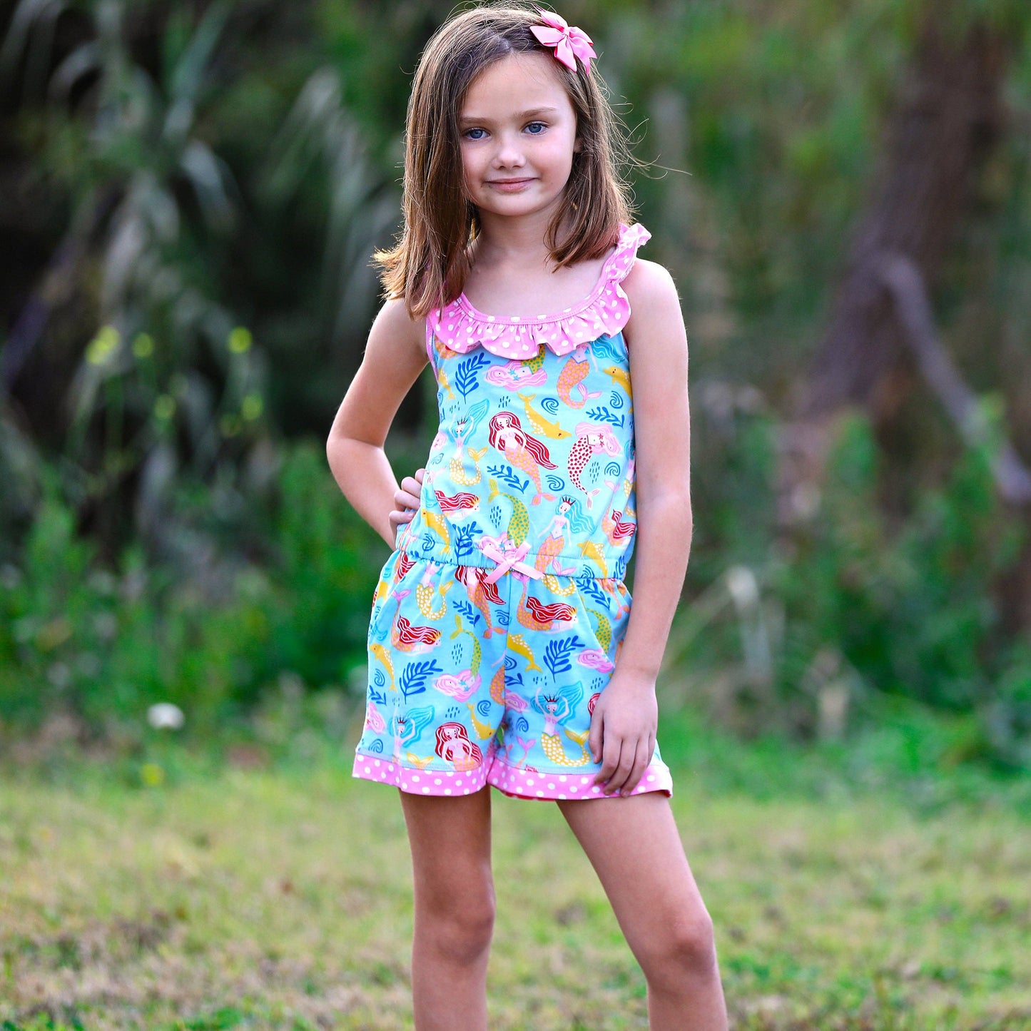 Girls Nautical Mermaid Shorts Jumpsuit Beach