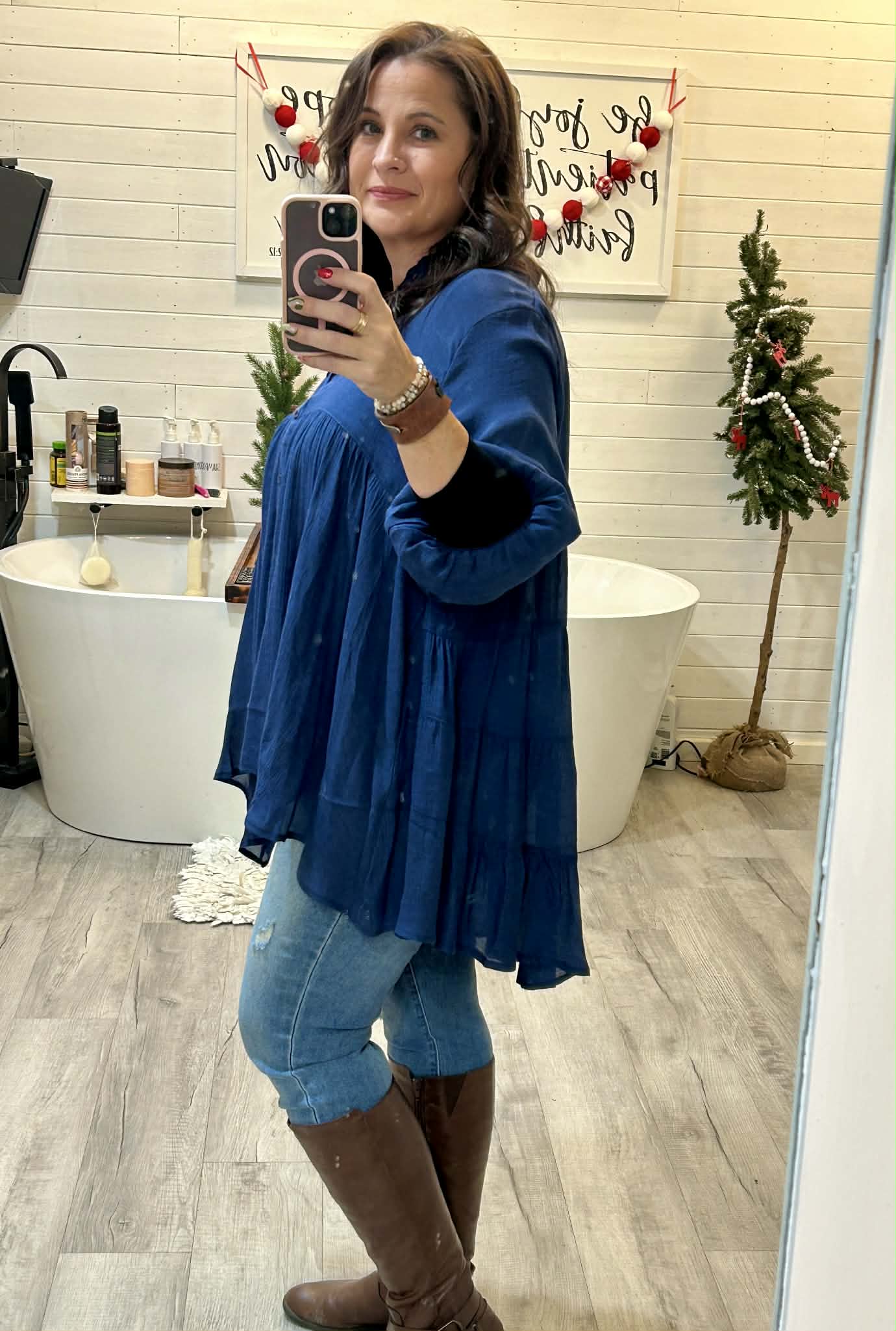 UMGEE Sheer Back Tiered Tunic