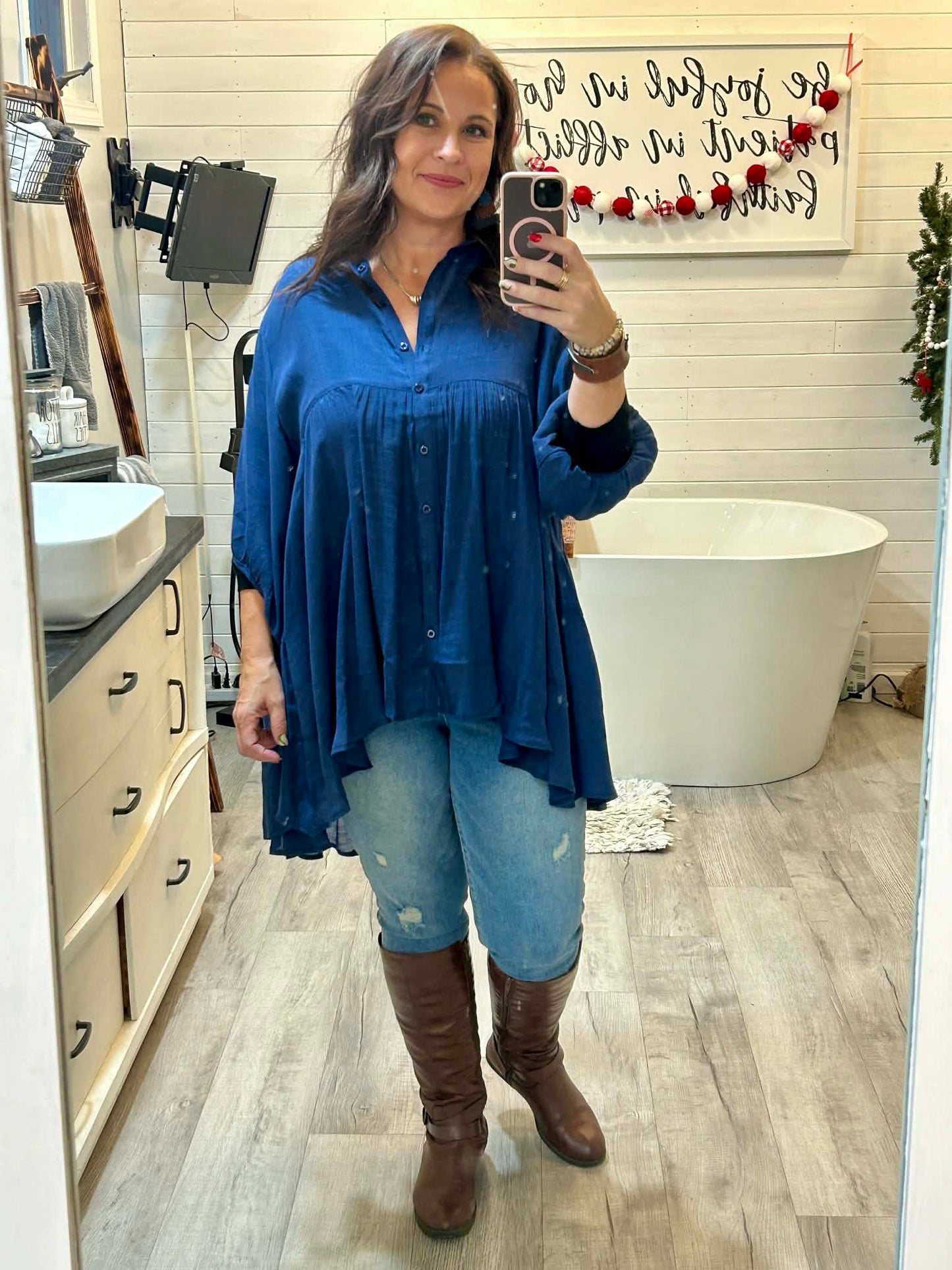 UMGEE Sheer Back Tiered Tunic