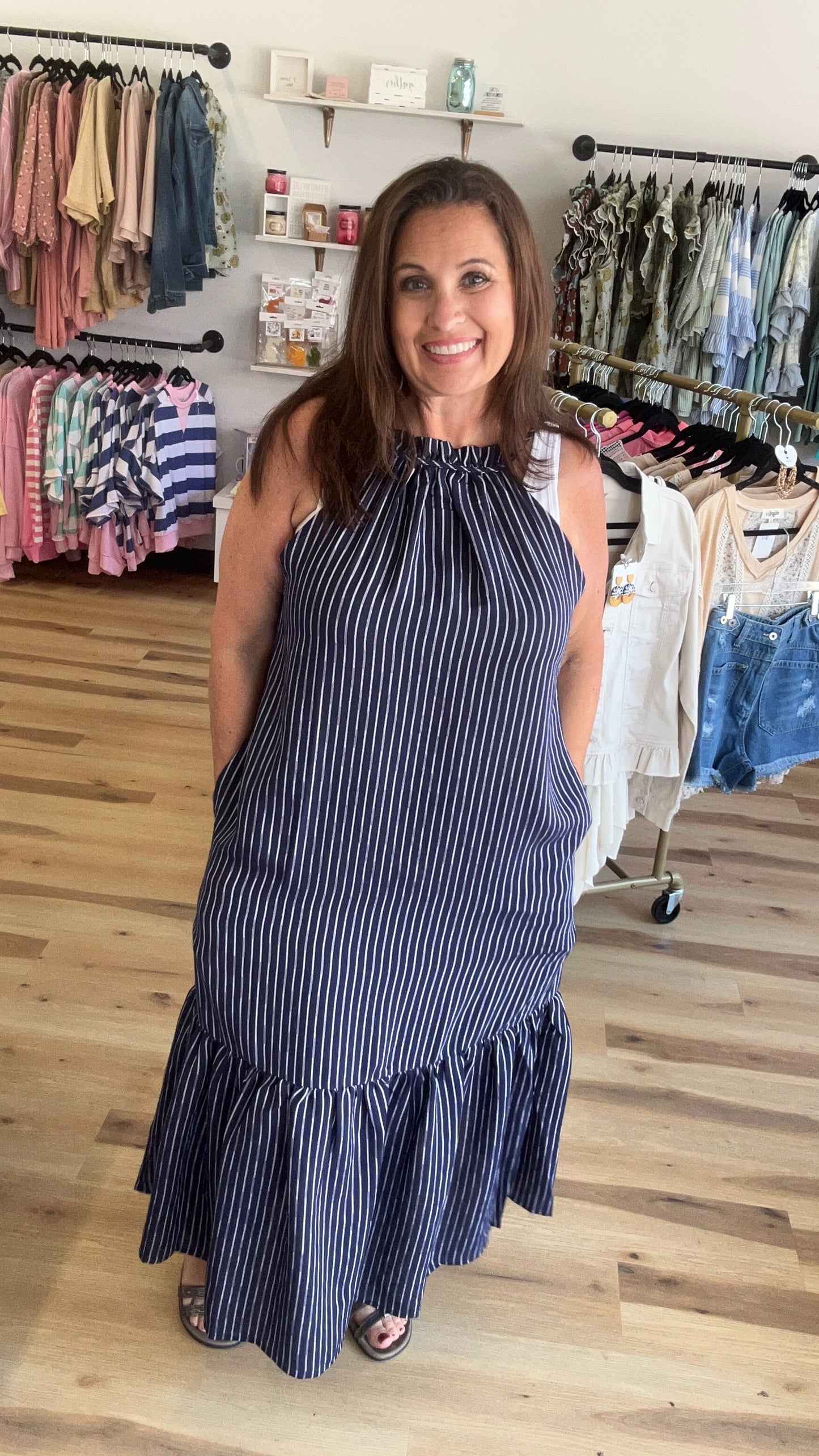 IND1029 Stripe Maxi Dress