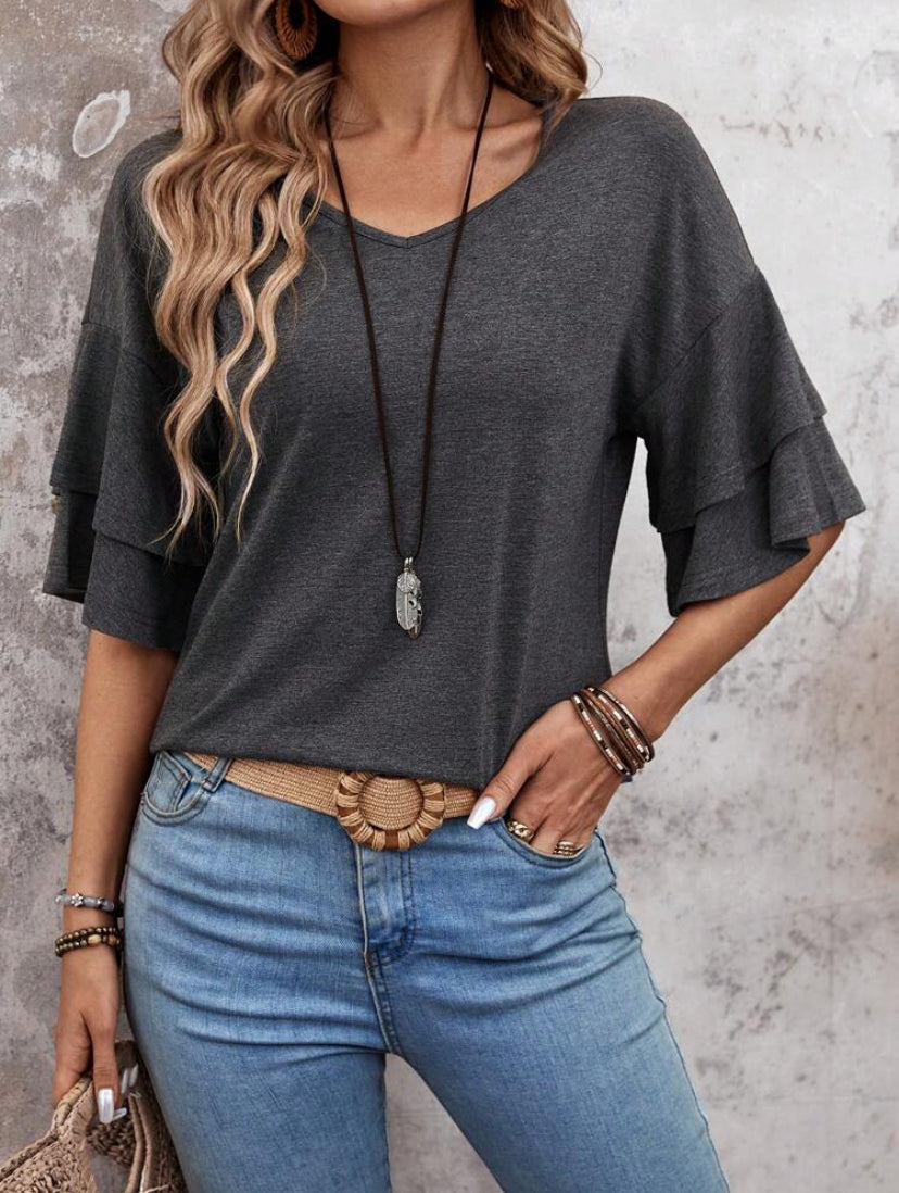 Charcoal Ruffle Hem Top