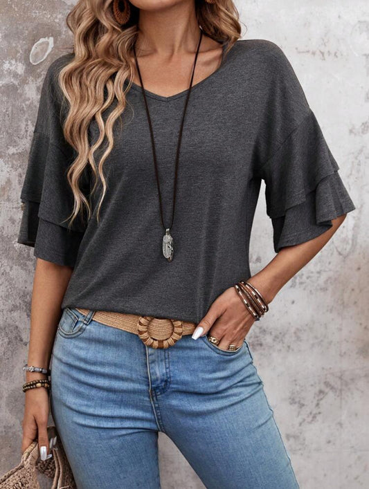 Charcoal Ruffle Hem Top