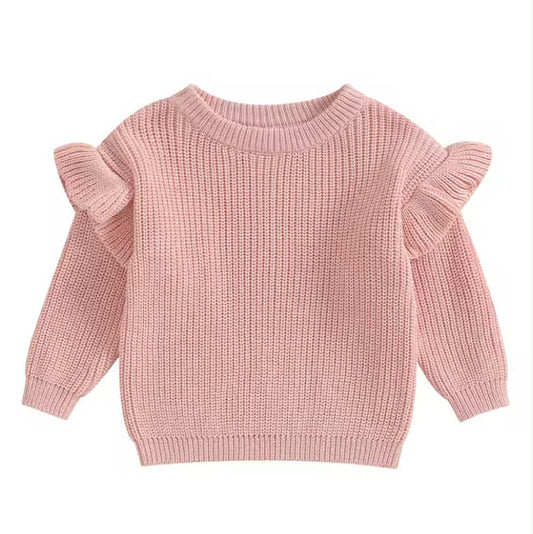 Thick Pink Ruffle Sleeve Sweater