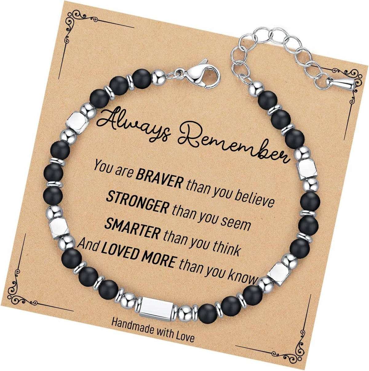 Stone & Stainless Steel Bead Bracelet and Card
