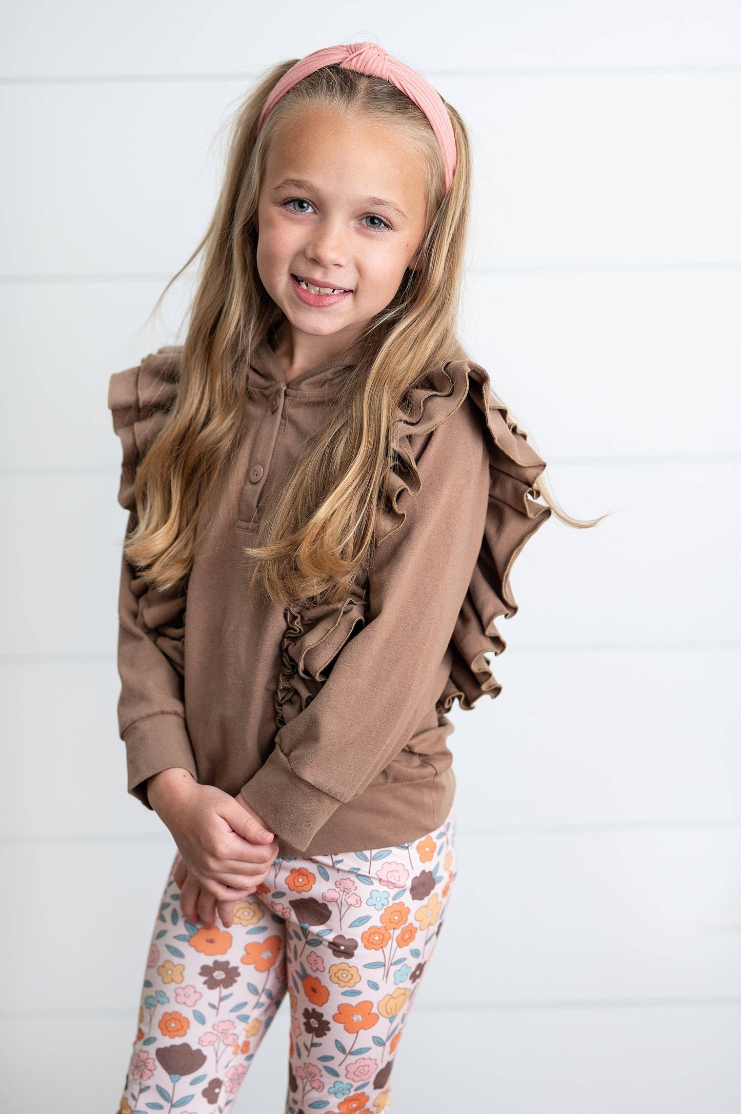 Kids Chocolate Ruffle Hoodie & Floral Pant Set