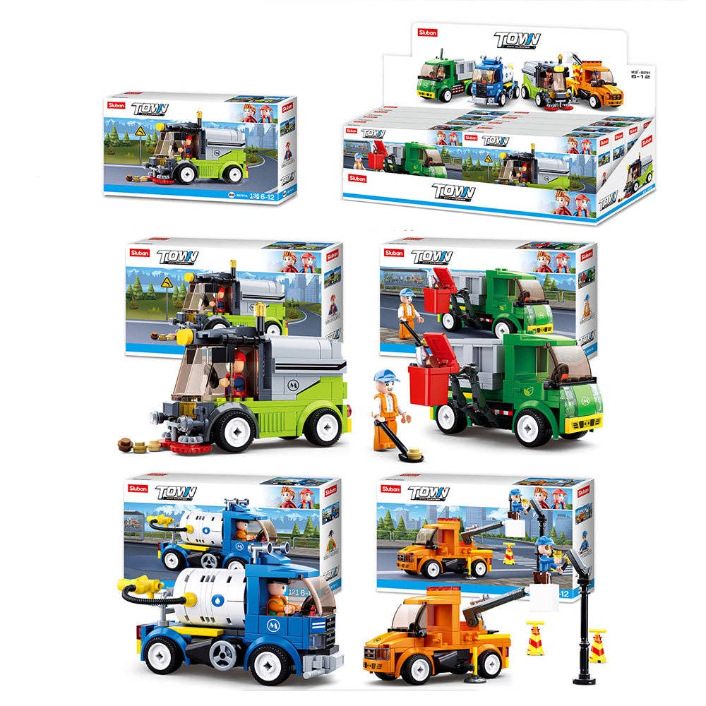 Town City Cleaner Vehicles Building Brick Display Set