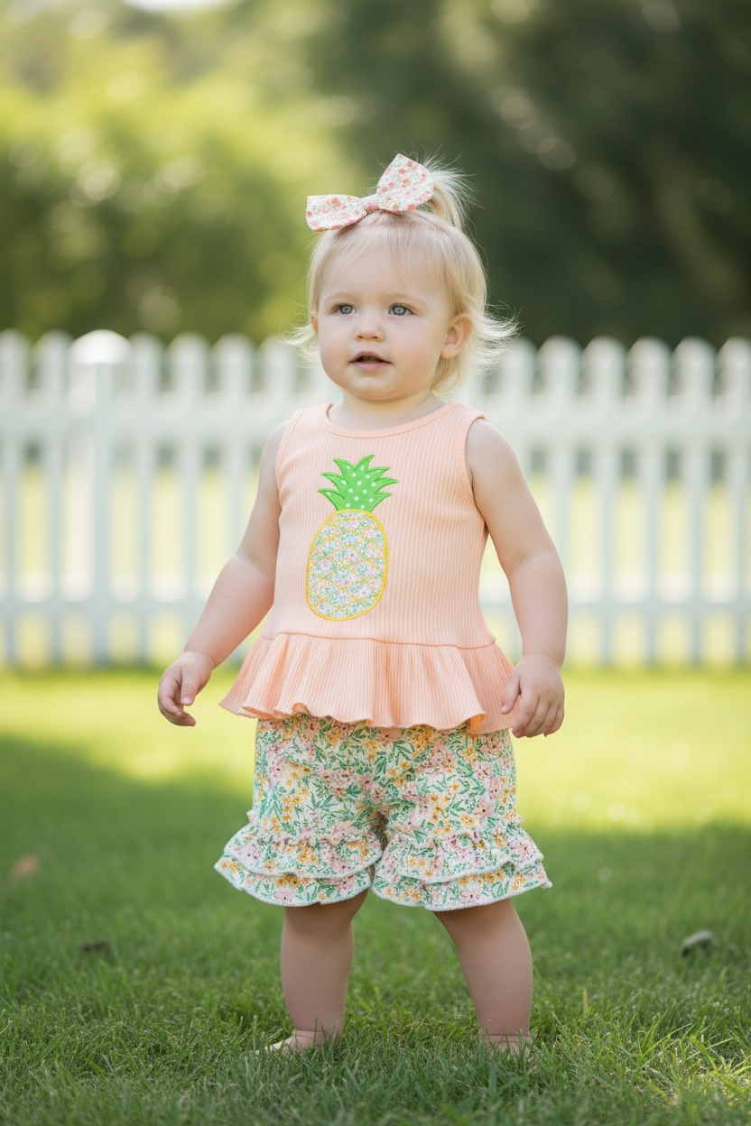 Pineapple application tank top & floral shorts
