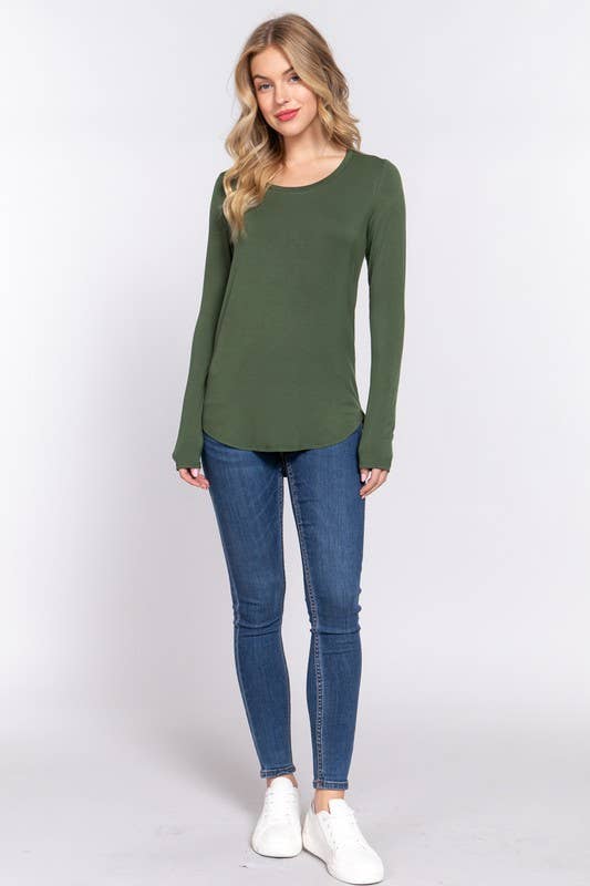 Long Sleeve Round Neck Rayon Spandex Jersey Top