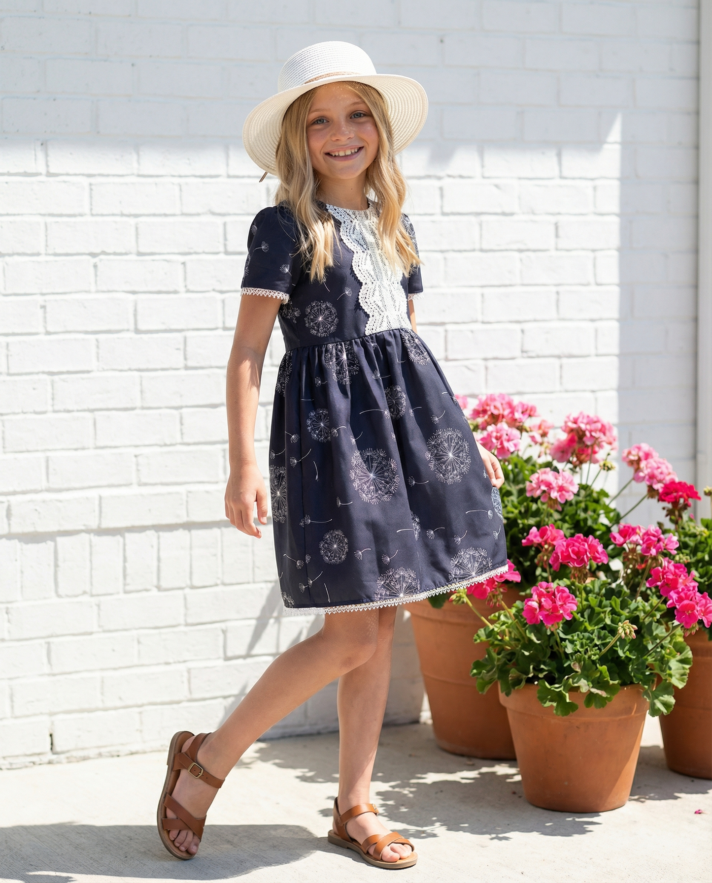 Girls Charcoal Dandelion Wish Lace Dress