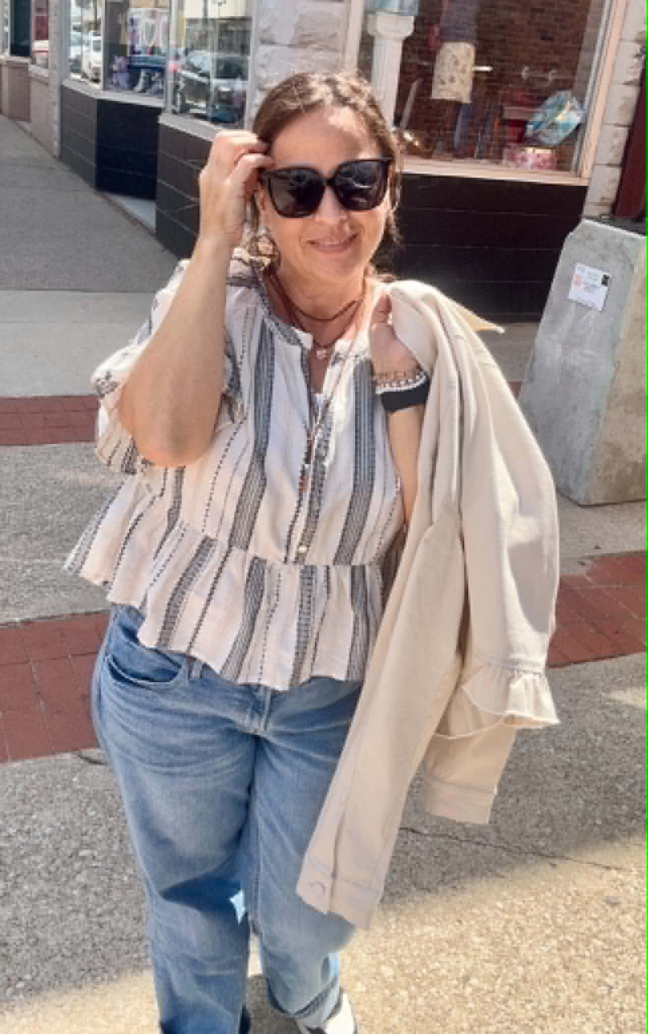 Striped Half Bell Sleeve Blouse Top
