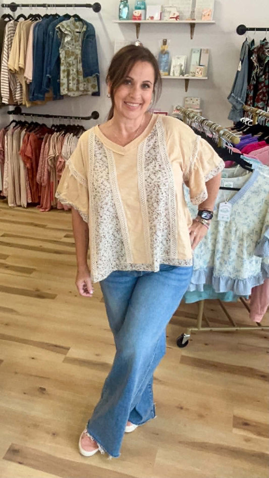 Vintage Floral Swiss Dot Crochet Top