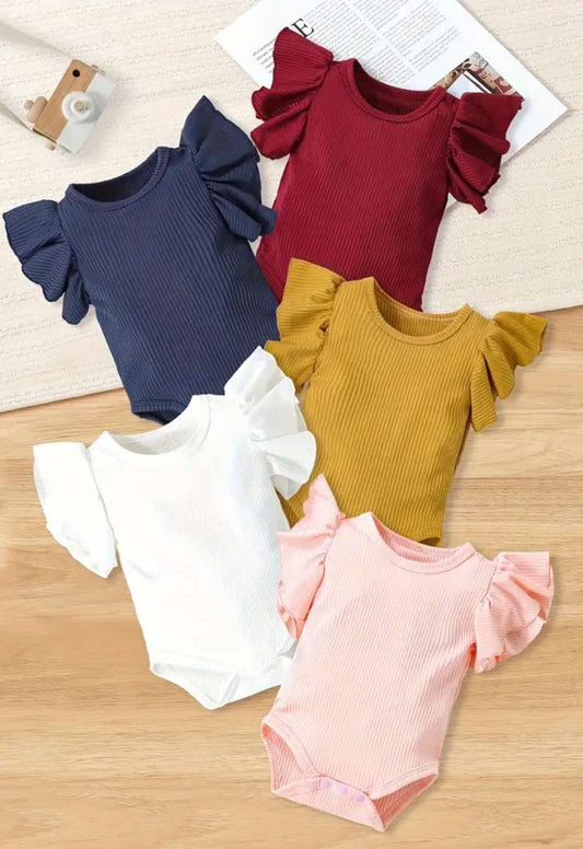 Ribbed Ruffle Sleeve Solid
