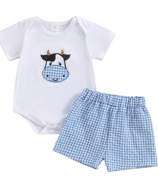 Blue Applique Cow Set