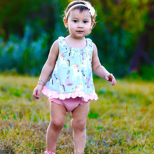 AnnLoren Baby Girls Swing Tank Top Unicorns & Rainbow