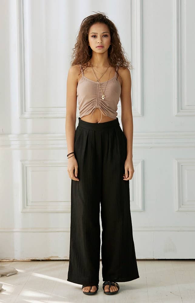 NP1002 Cotton Smocked Wide Leg Pants