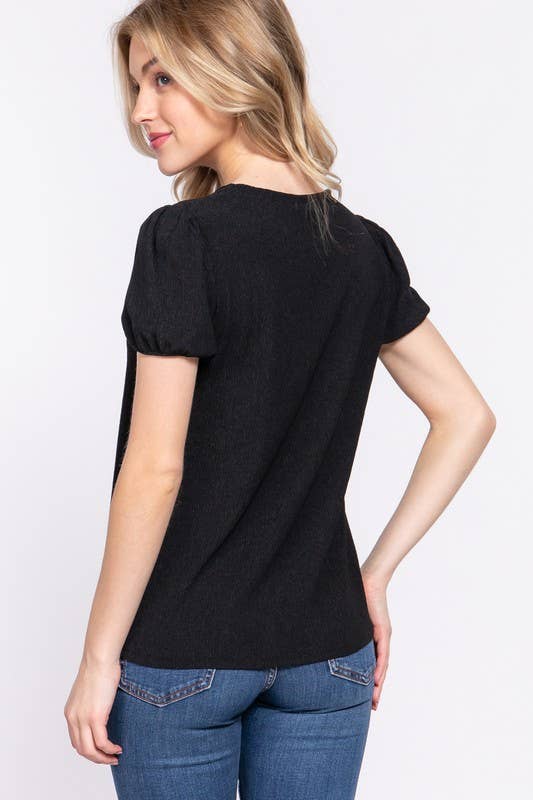 Short Sleeve Round Neck Front Button & Smocking