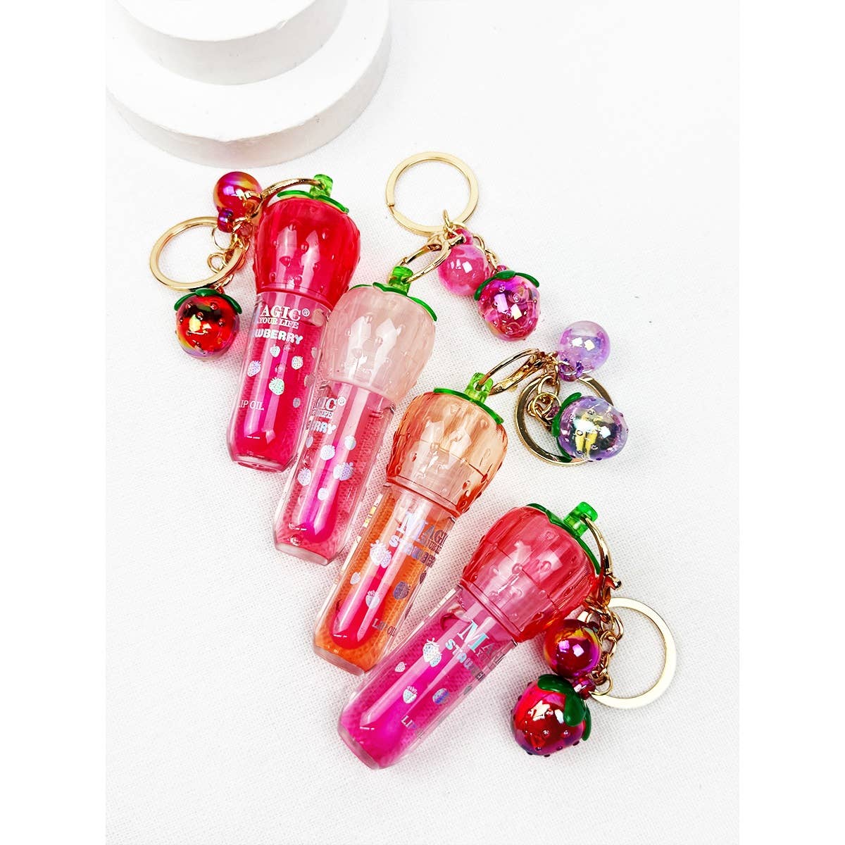 Strawberry Charm Keychain Lip Gloss Set