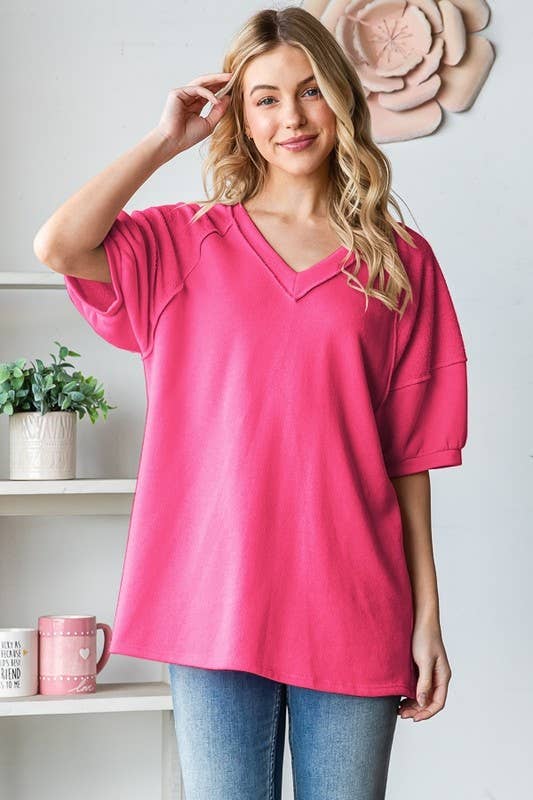 SHORT SLEEVE V NECK SOLID TOP