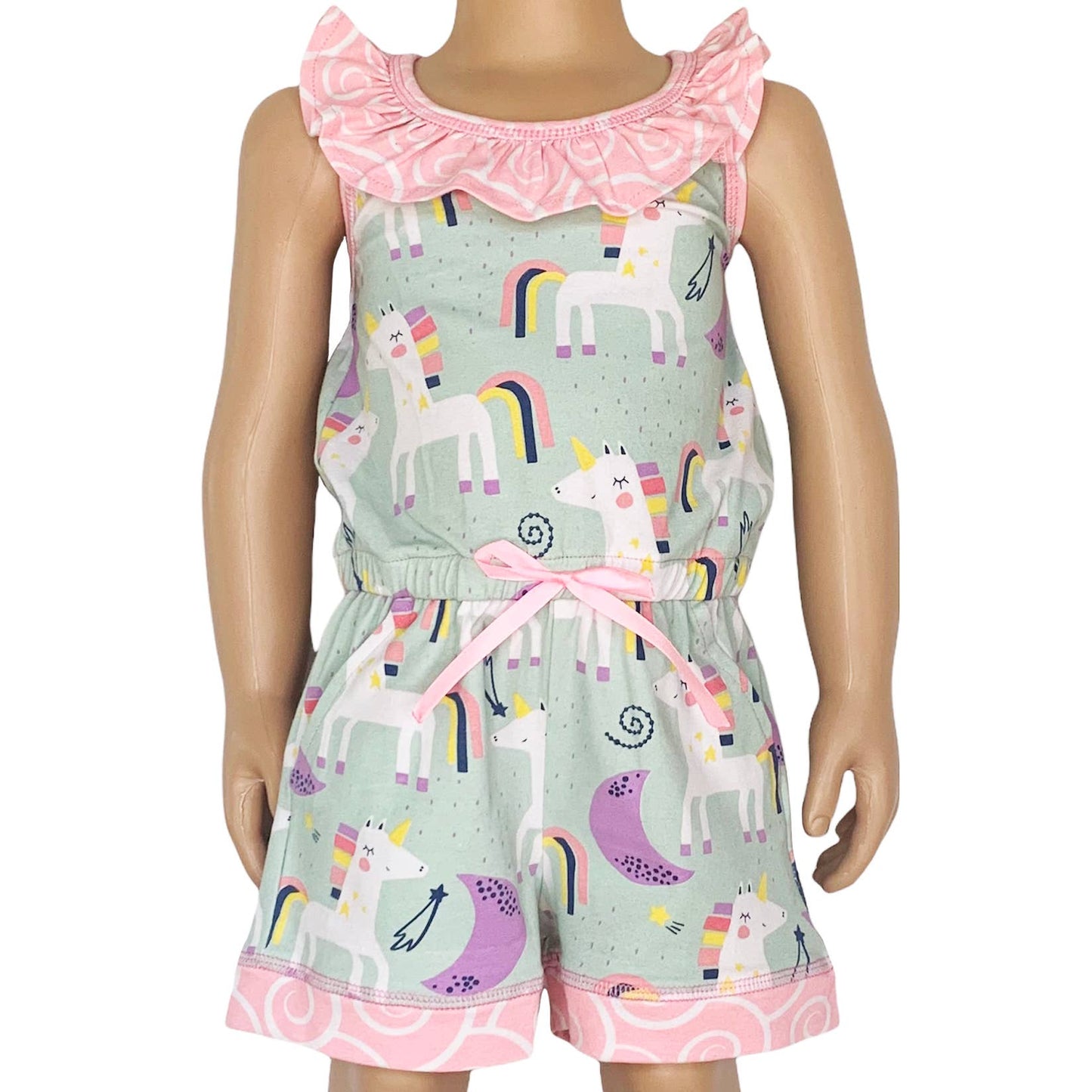 AnnLoren Girls Jumpsuit Unicorn Rainbows Romper PrePack