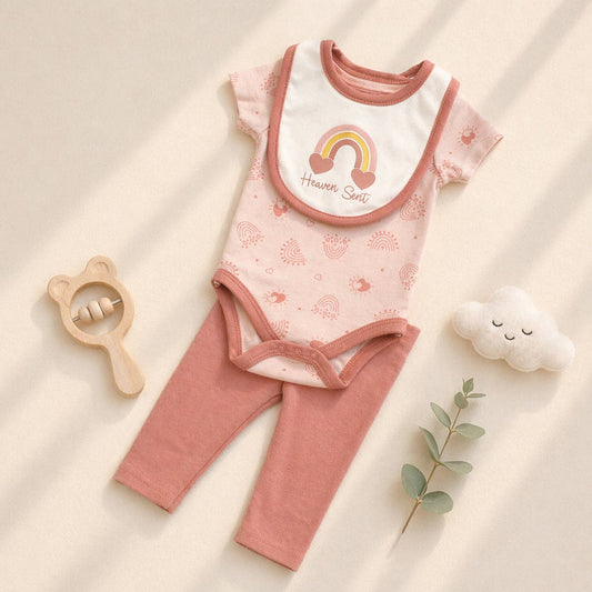 Baby Views 3pcs Rainbow Bodysuit Pants & Bib Set