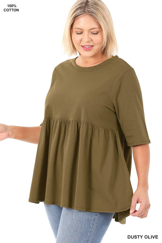 Plus Half Sleeve Empire Waist Shirring Top