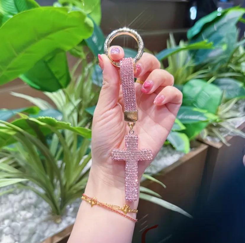 Rhinestone Cross Keychain