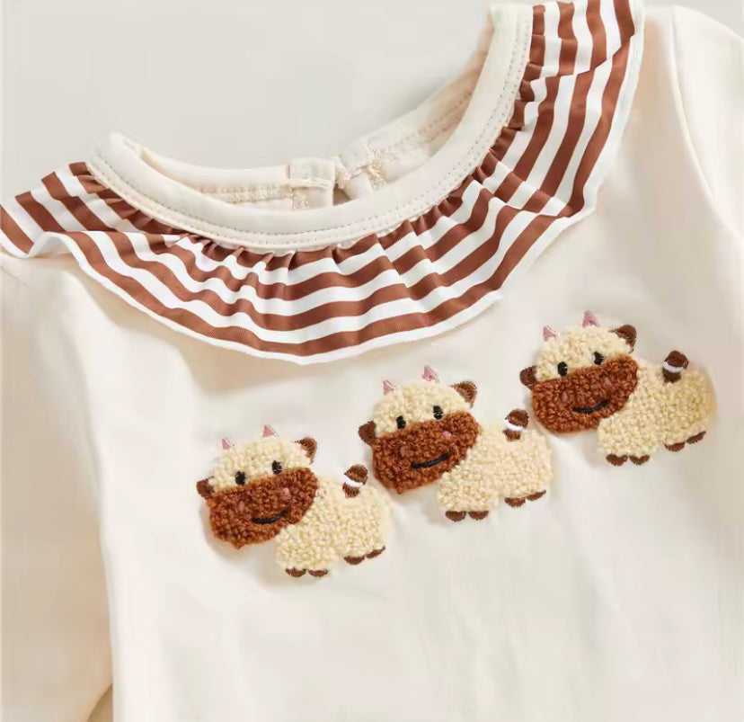 Ruffle Cow Appliqué Romper