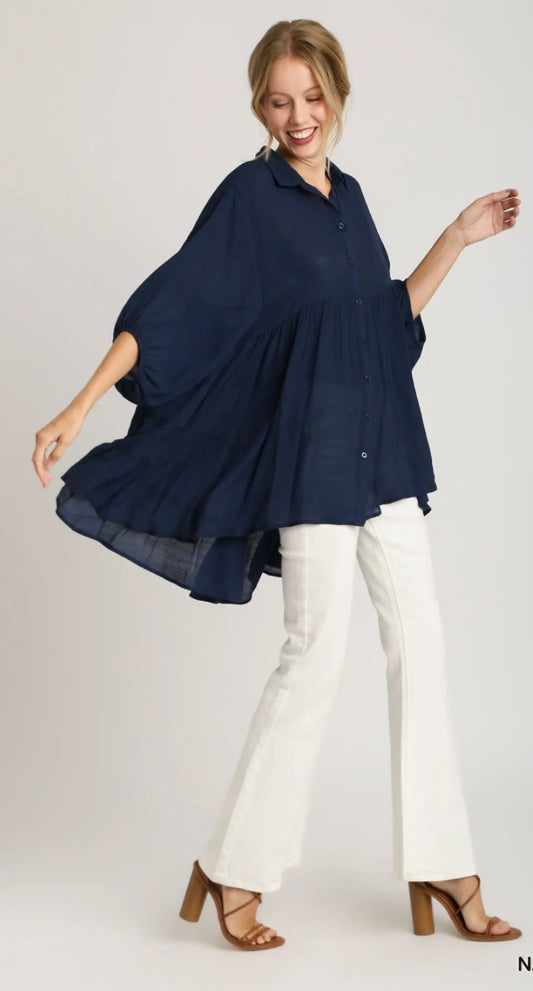 UMGEE Sheer Back Tiered Tunic