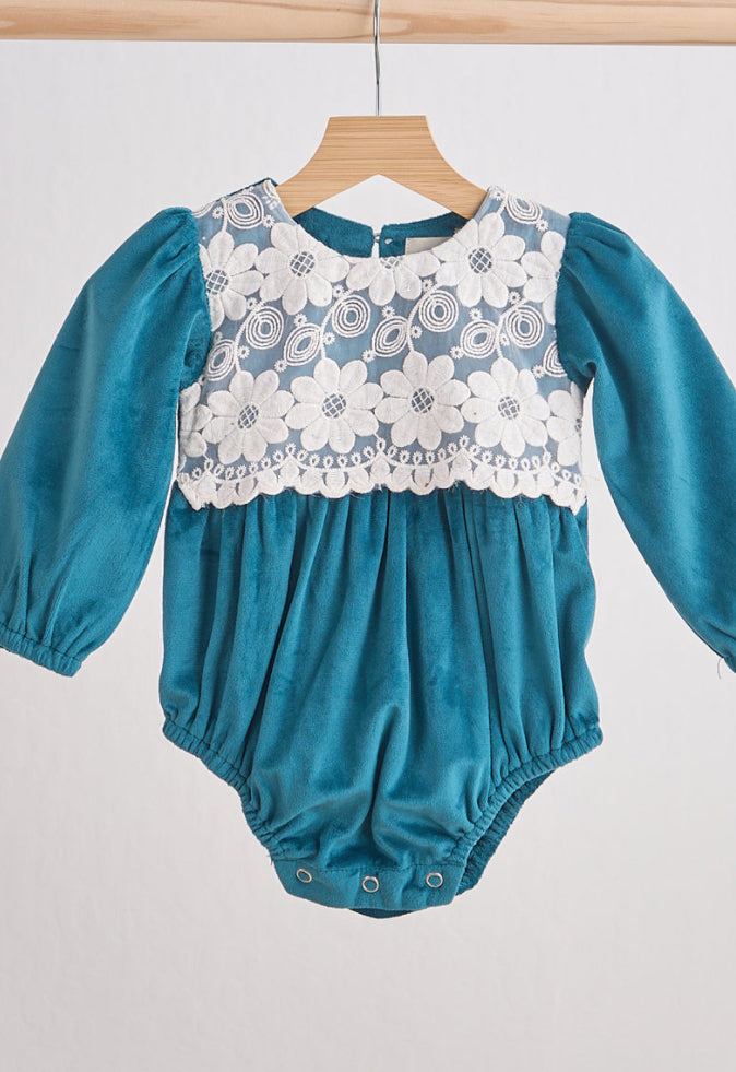 Teal Velvet Lace Dress/Romper