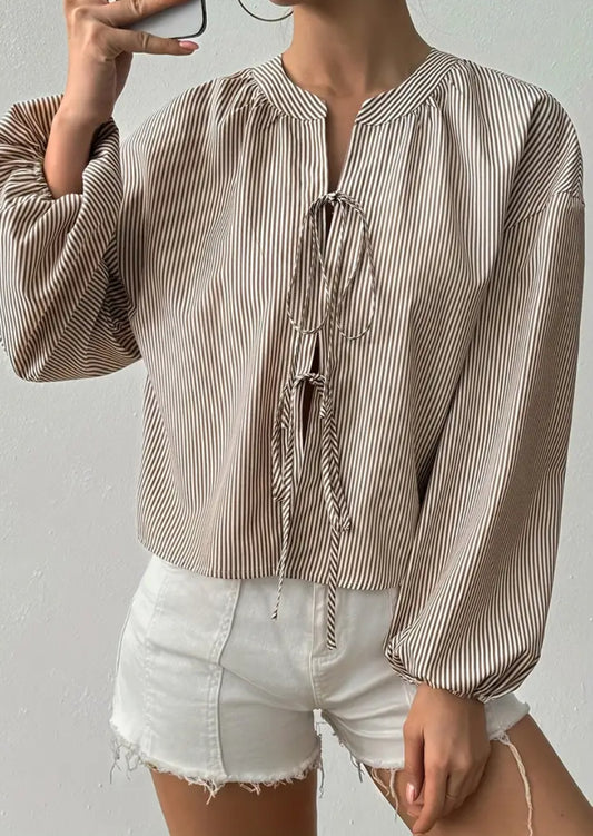 Striped Front Tie Blouse