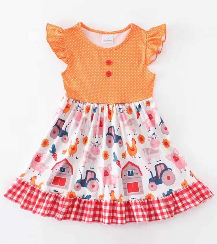 Orange Polk A Dot Farm Dress